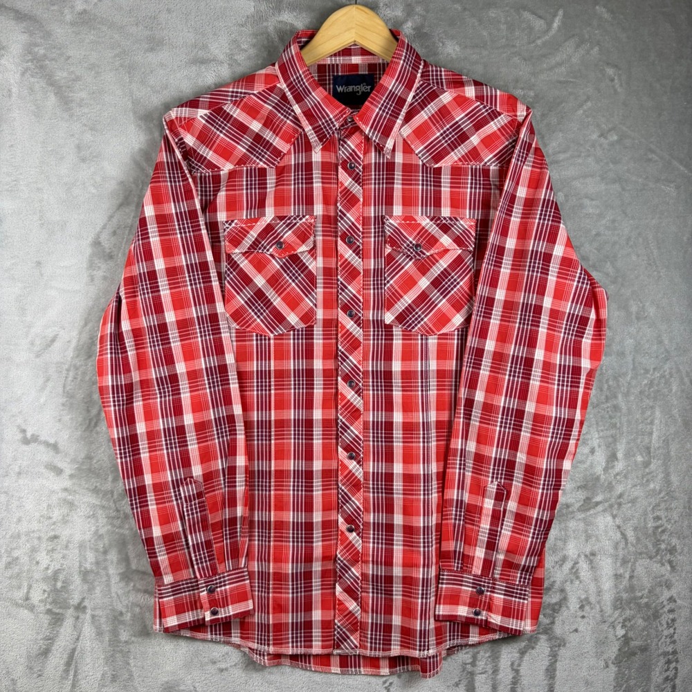 Wrangler Pearl Snap Shirt Mens‎ XXL Red Plaid Western Long Sleeve Cowboy